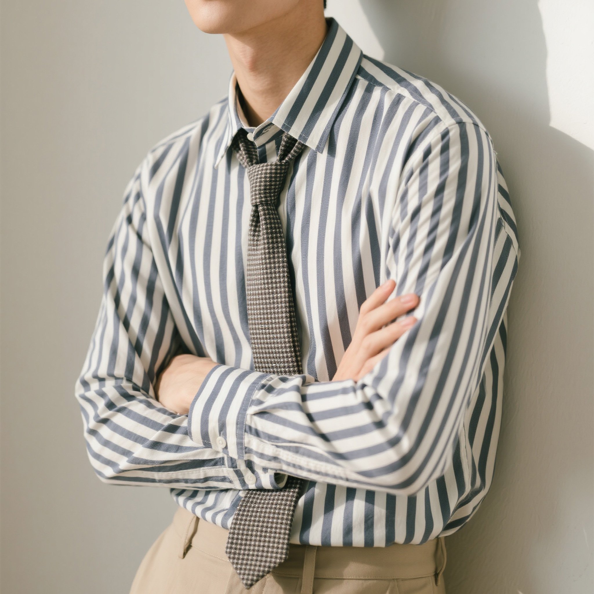 스트라이프 넥타이 디자인 셔츠