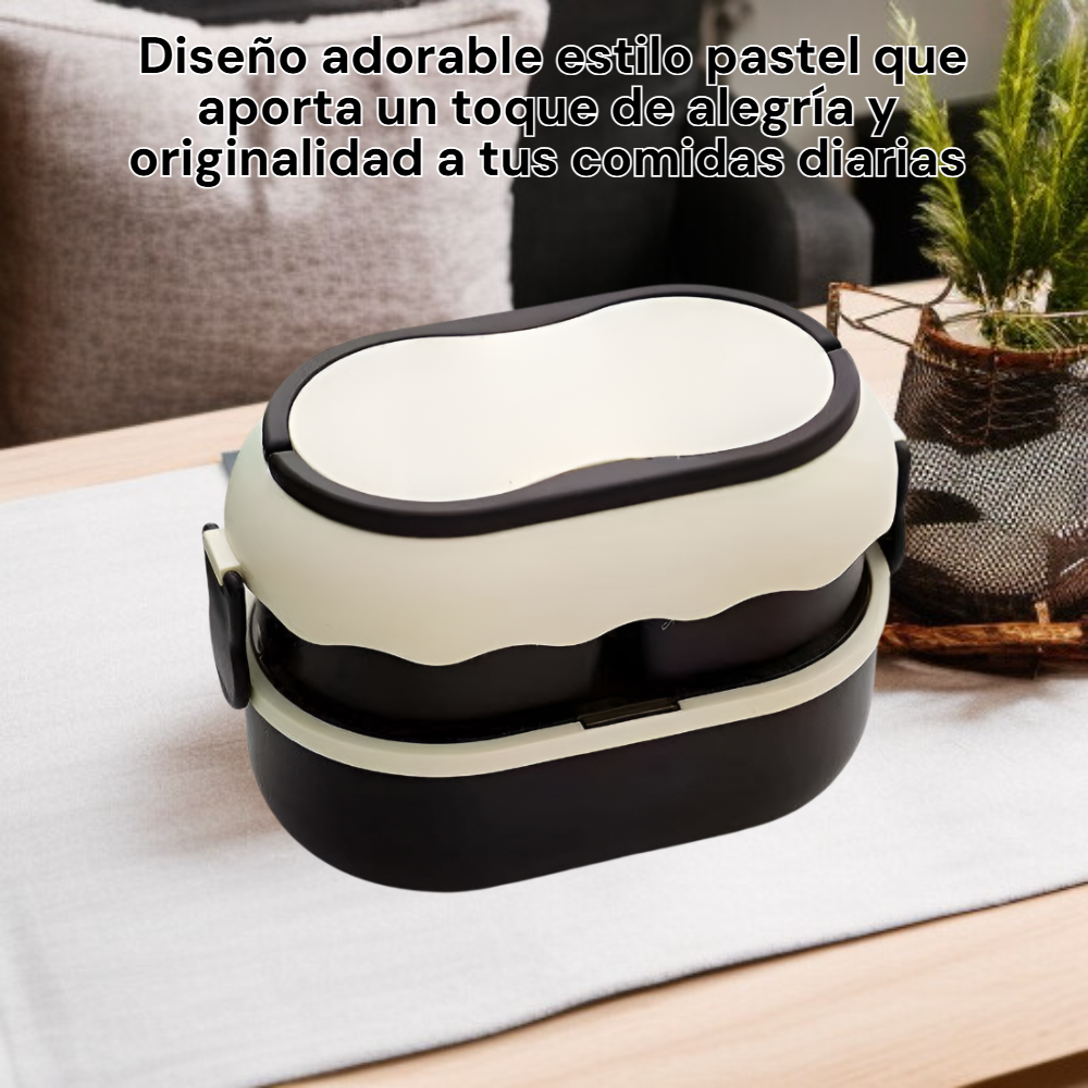  Fiambrera de acero inoxidable de dos pisos estilo pastel adorable con cubiertos