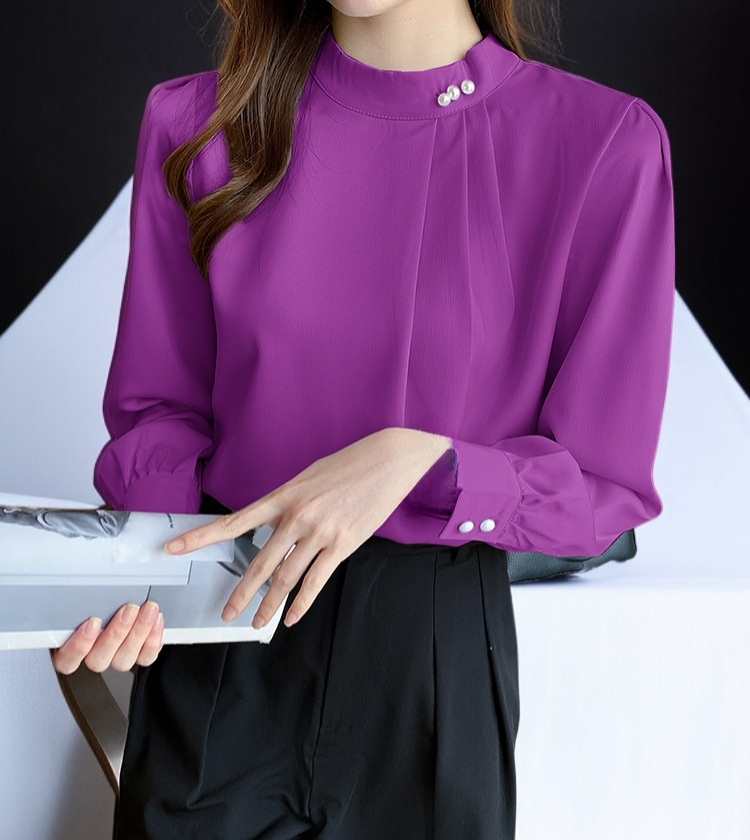 モデル着用春秋スタイルシフォンブラウス