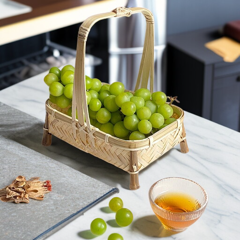  한정판 수제 대나무 사각 트레이 과일·간식·차 보관 바구니