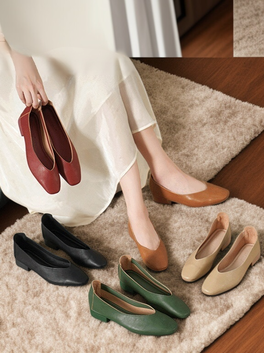 여성 소프트 스퀘어 펌프스 편안한 통풍 백배 출근 단화 플랫 발에 닳지 않는 여성 단화 소프트 코튼 굽 낮은 단화