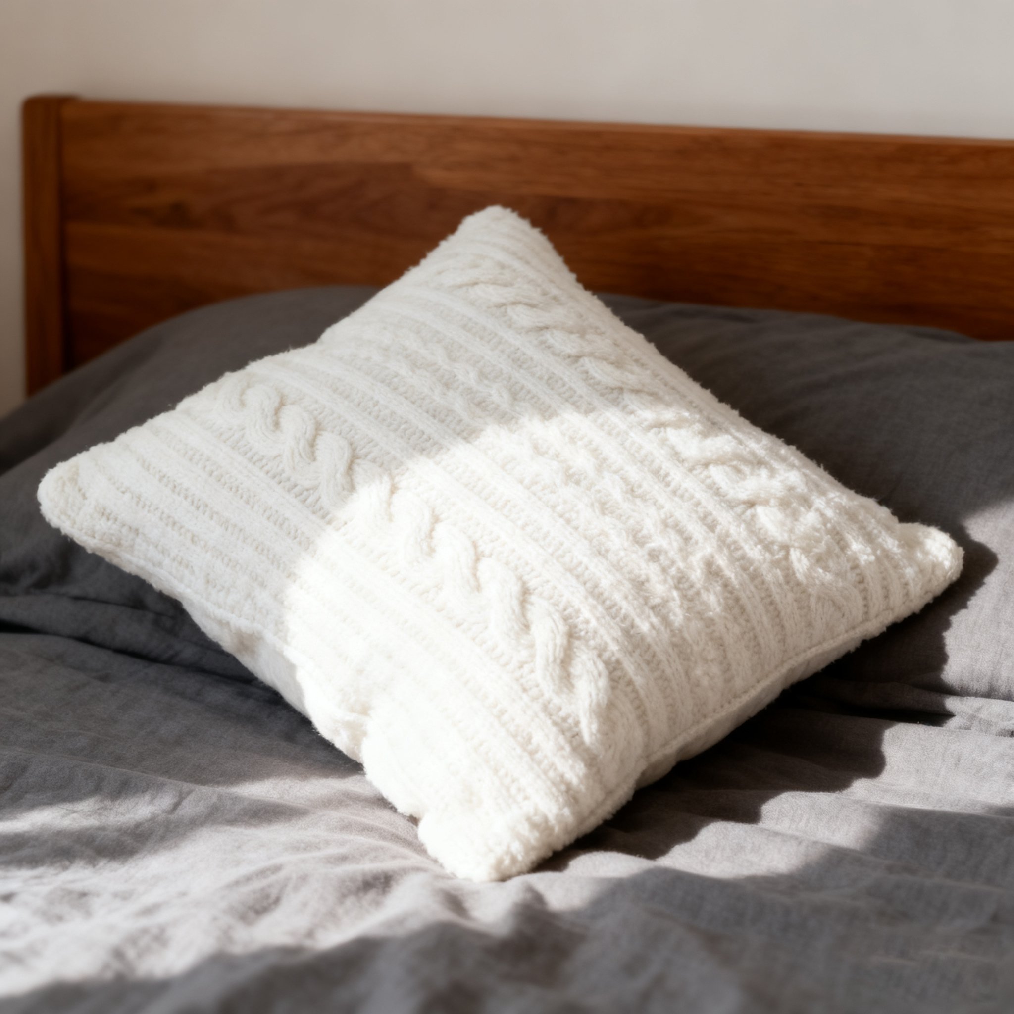 울 니트 베개의 부드러운 촉감 디테일