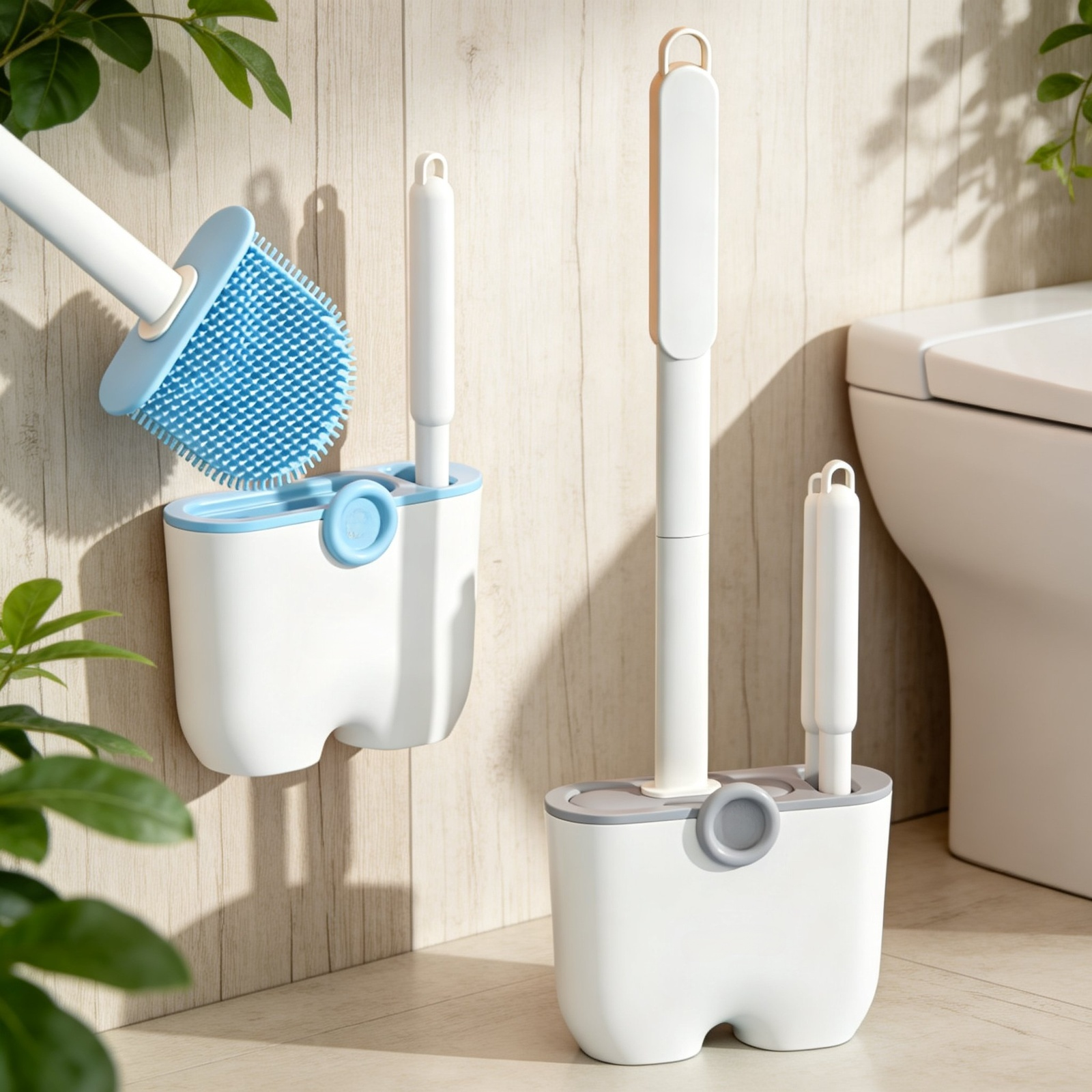 Detalle del material de silicona flexible del portacepillo para baño