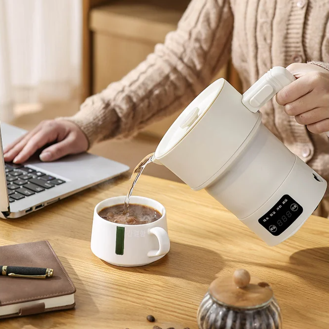 Portable folding mini travel stainless steel electric kettle in compact form