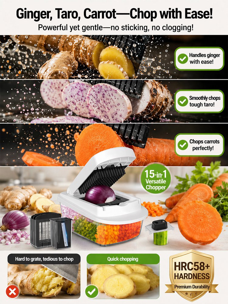 【420J2 Sharp Blade】15-in-1 Multifunctional Vegetable Cutter