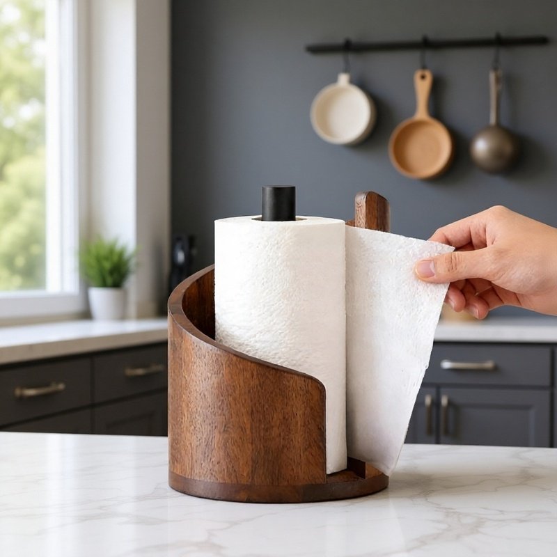 Organizador de pañuelos redondo de madera para oficina, dispensador de papel