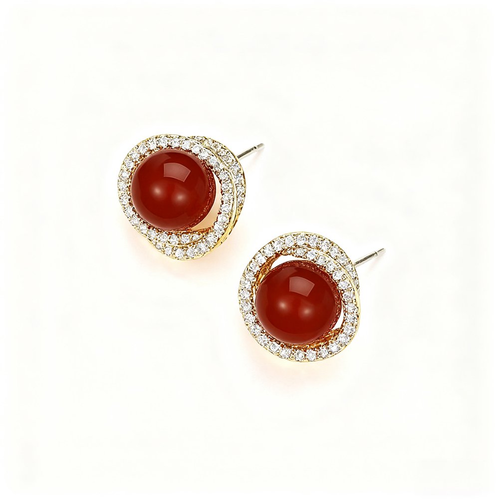 Elegante Damen Ohrstecker mit rotem Achat Stein