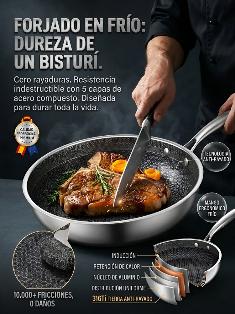 Sartén de titanio puro sin recubrimiento: opción saludable y duradera
