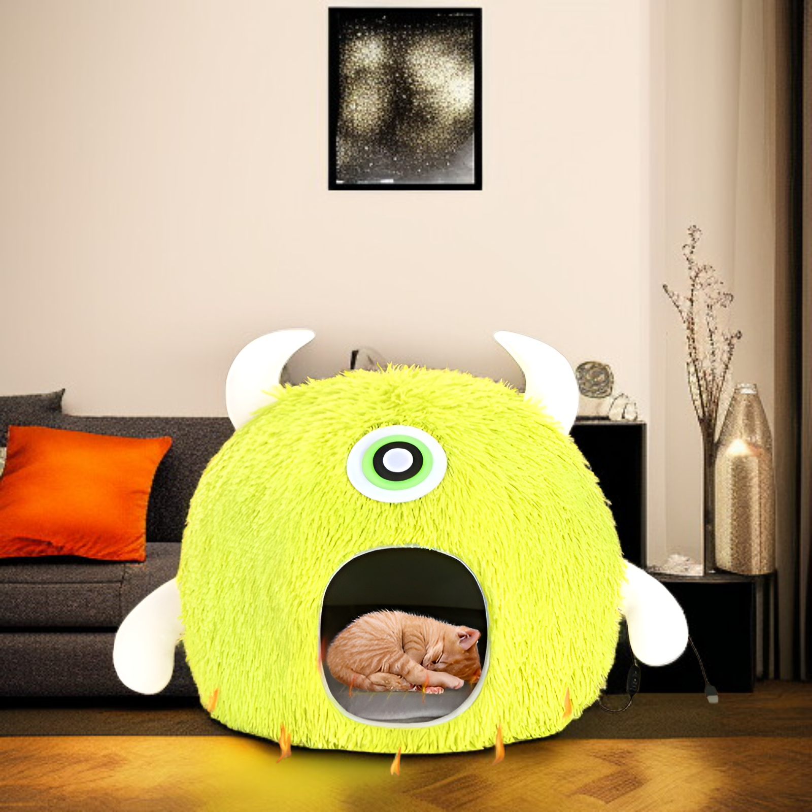 سرير للقطط لفصل الشتاء، شبه مغلق، دافئ مع تدفئة كهربائية USB.