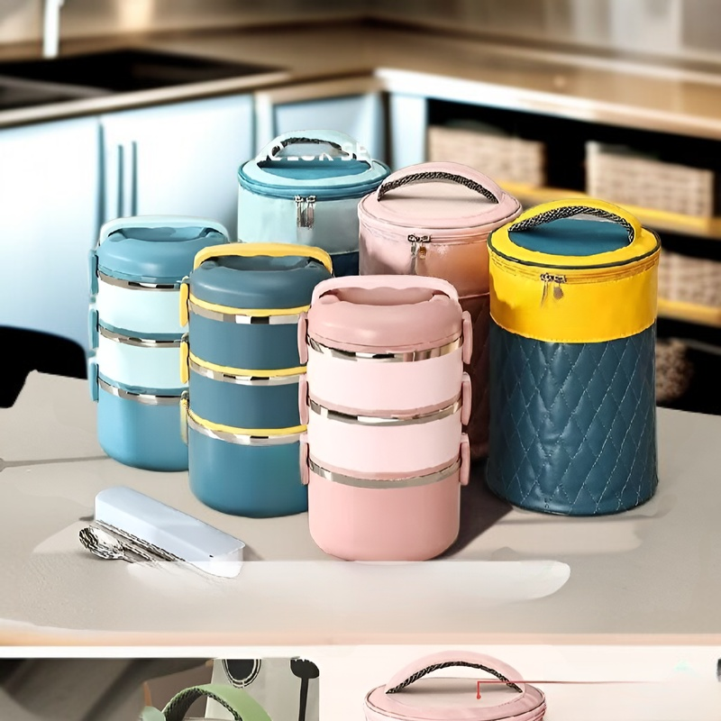 Fiambrera portátil aislante para oficina, con caja redonda incluida y gran capacidad