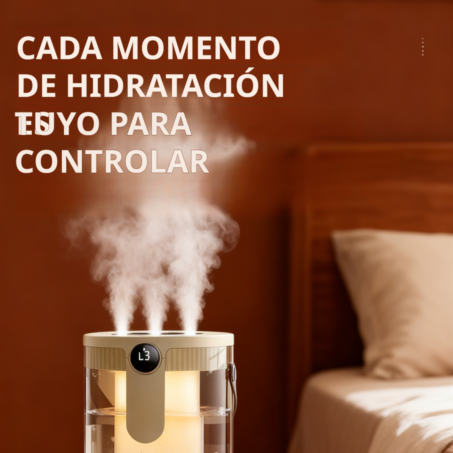 Mini humidificador con luz nocturna, triple salida y gran niebla