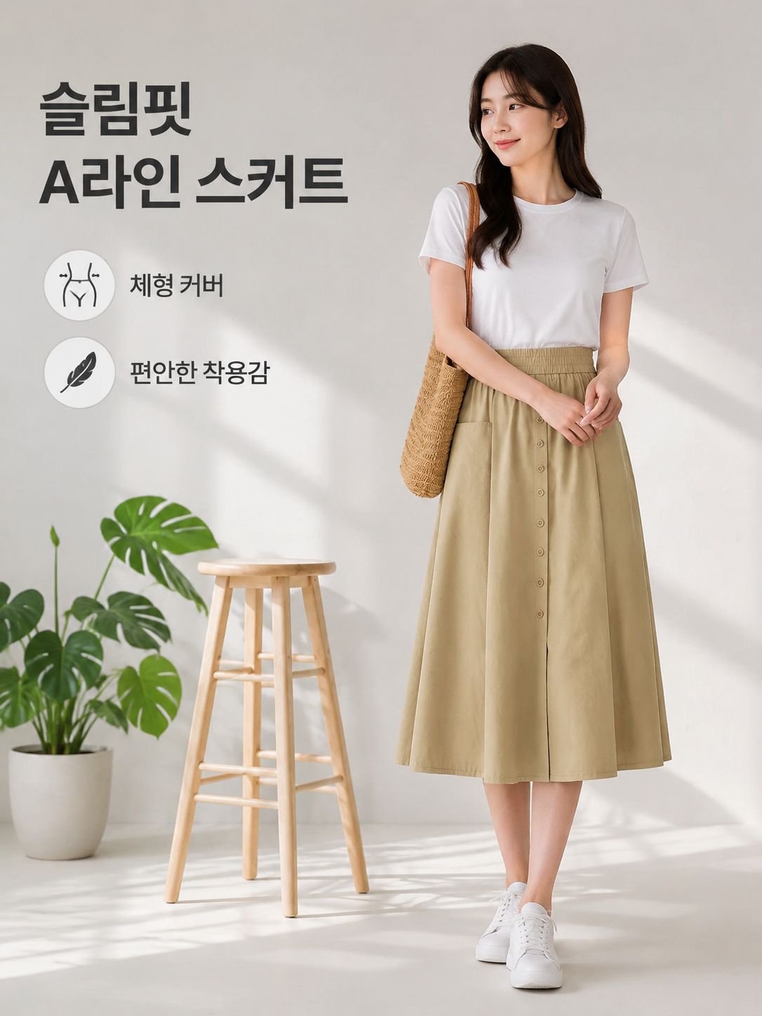 아이스 실크 루즈핏 슬림 포켓 통기성 캐주얼 A라인 스커트