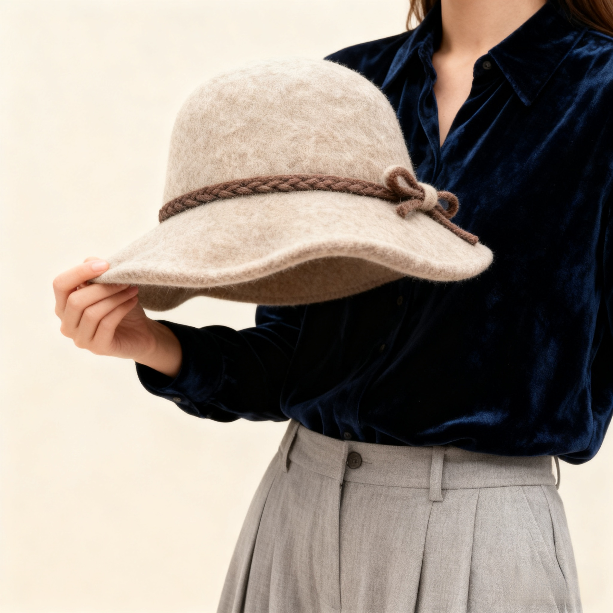  우아한 리본 와이드 햇 