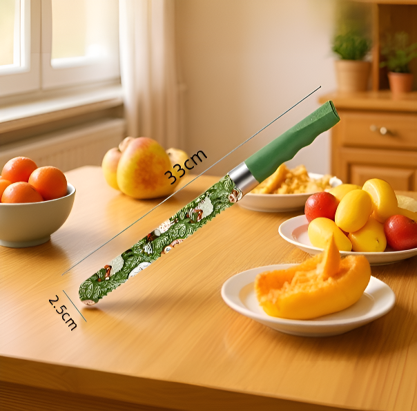 Close-up of serrated edge on knife