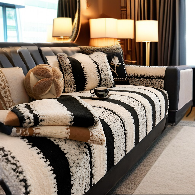 レトロなハイエンドぬいぐるみソファクッション秋と冬の厚みのあるクッション滑り止めレザーソファカバーカバー布タオル