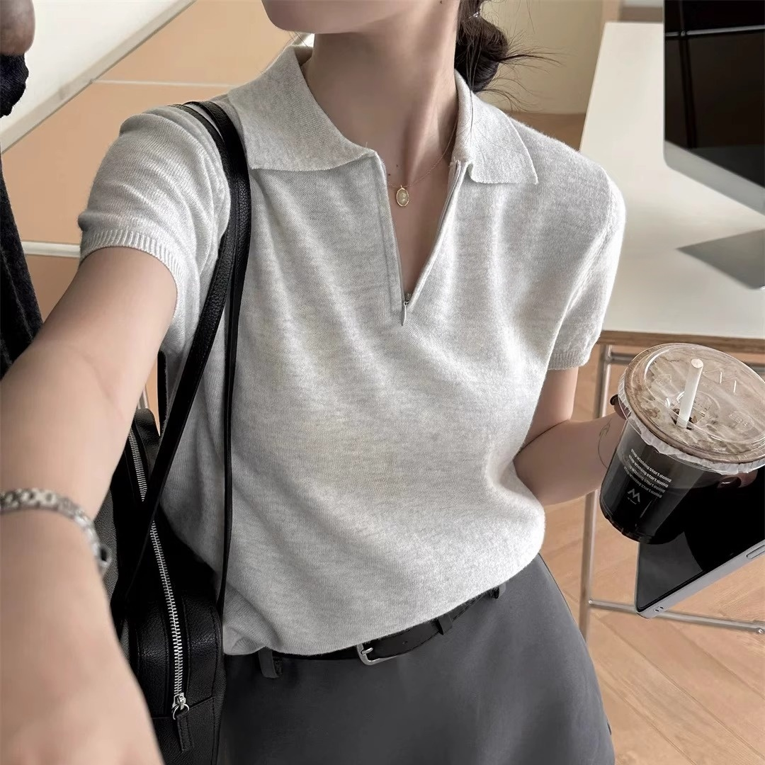 高級感Polo領針織衫女