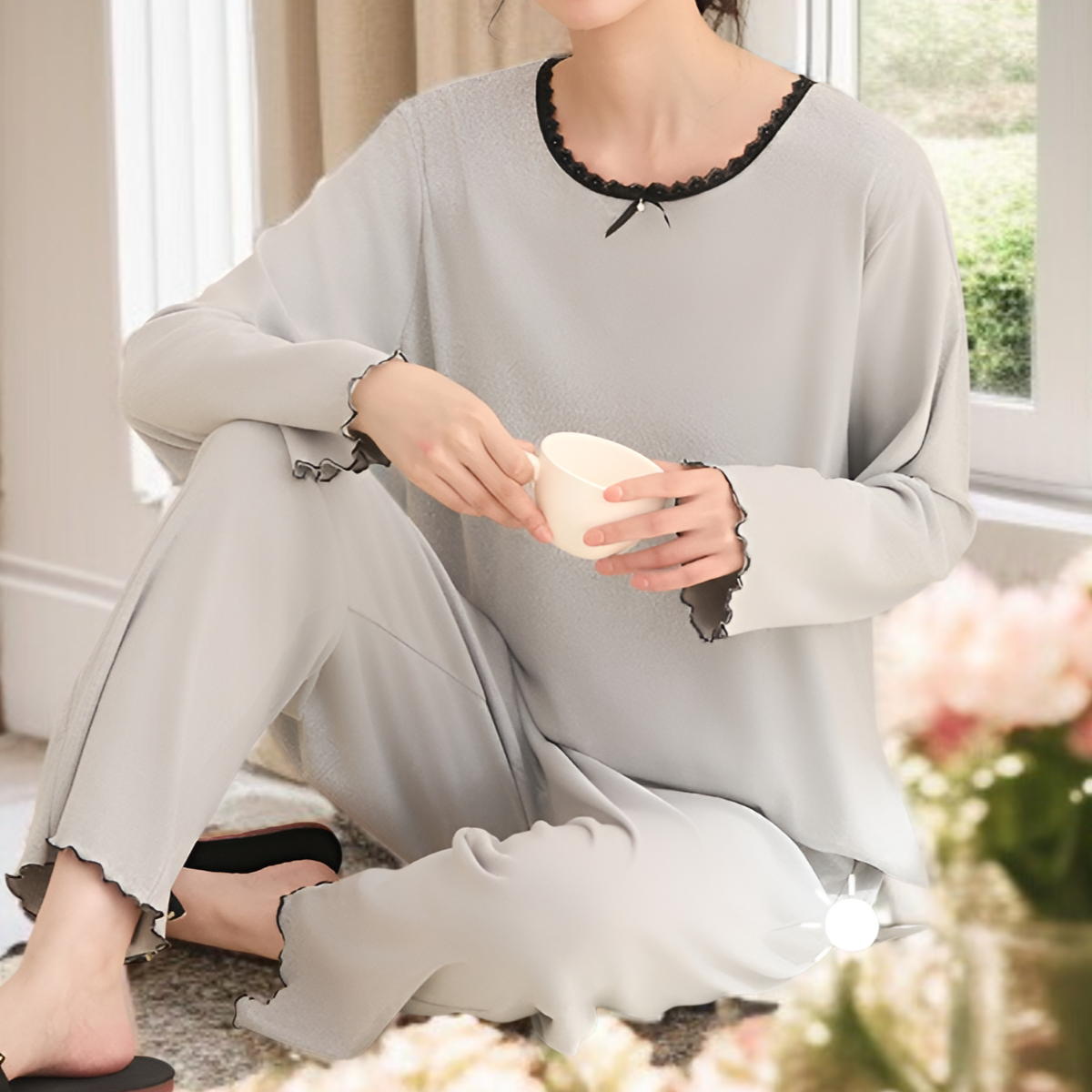 女士圓領長袖套頭睡衣套裝