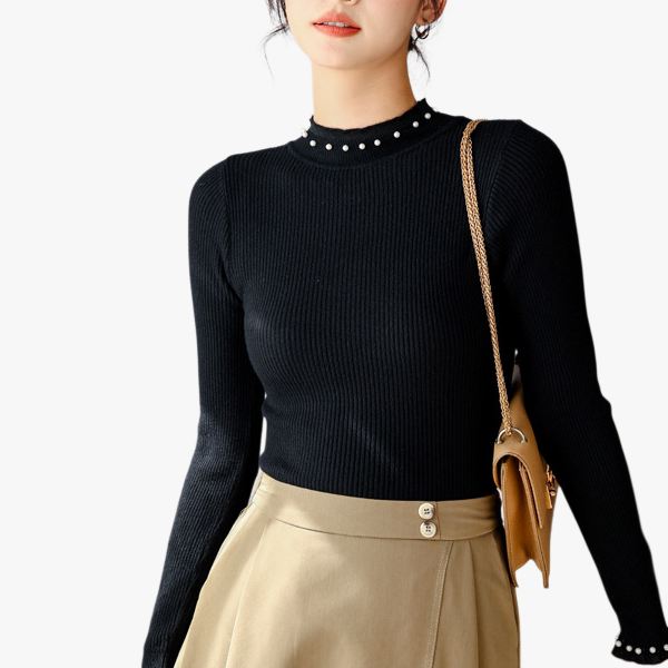 여성 블랙 루즈핏 니트 이너 반폴라 니트 레이스 이너 루즈핏 니트 풀오버 니트