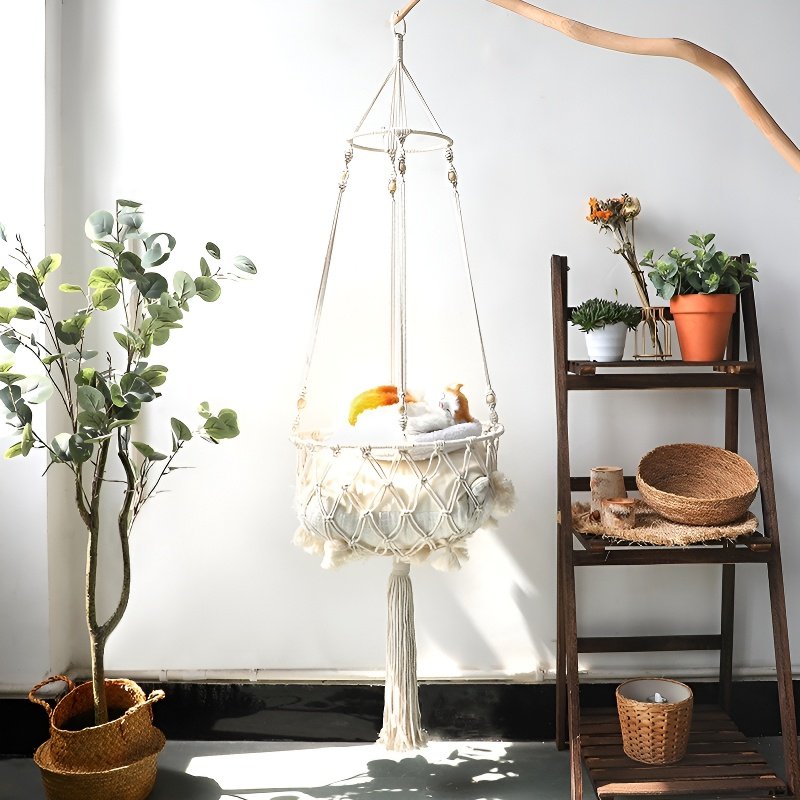 Hand-woven cat hammock