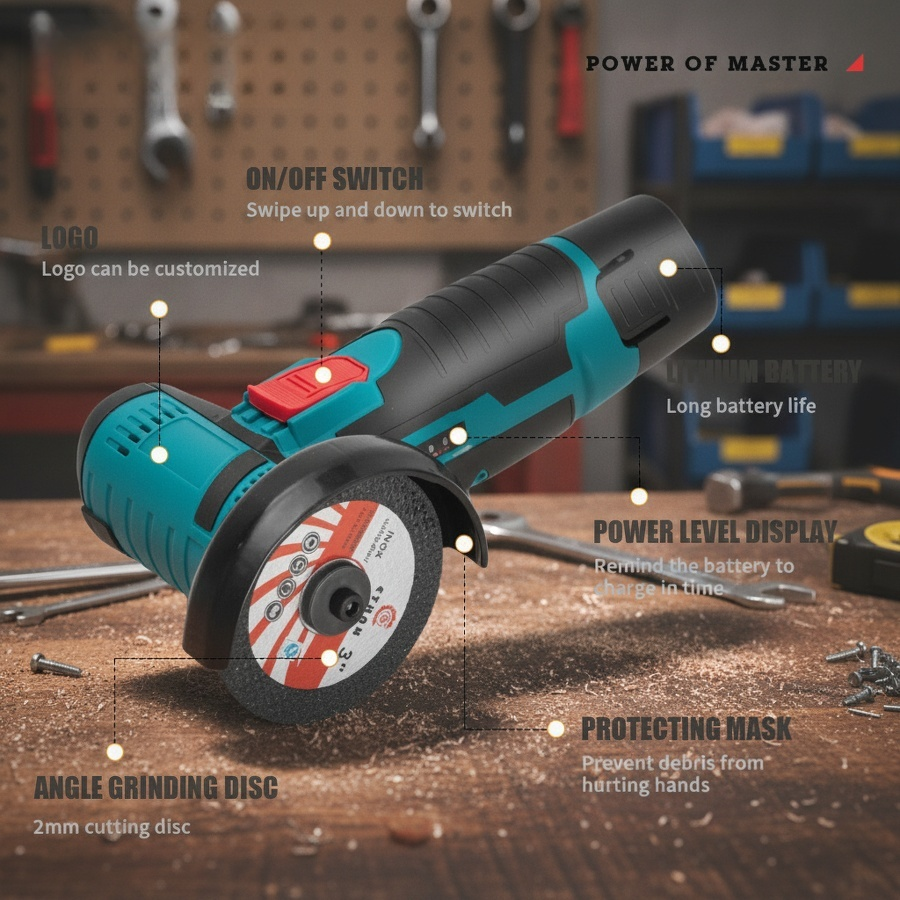 Powerful cordless angle grinder in use