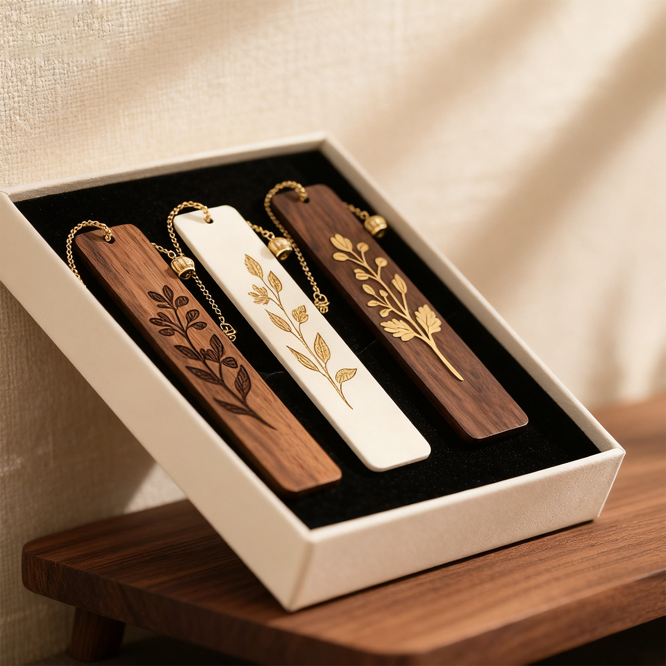 레트로 우드 조각 된 북마크 세트