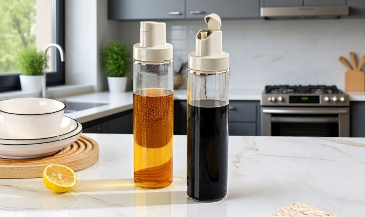 زجاجة مطبخ شفافة لتخزين الصلصات