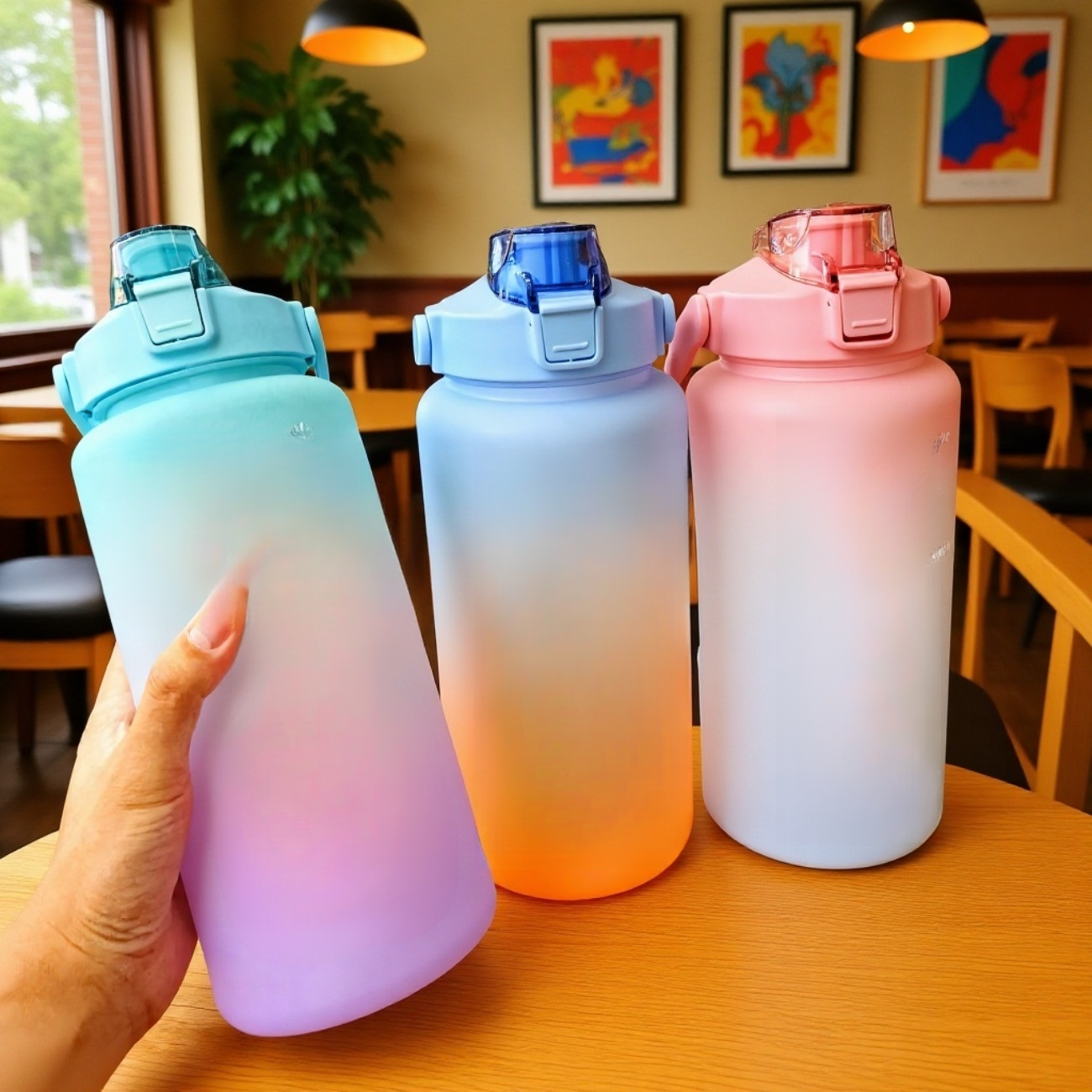 편리한 손잡이 디자인의 대용량 빨대컵