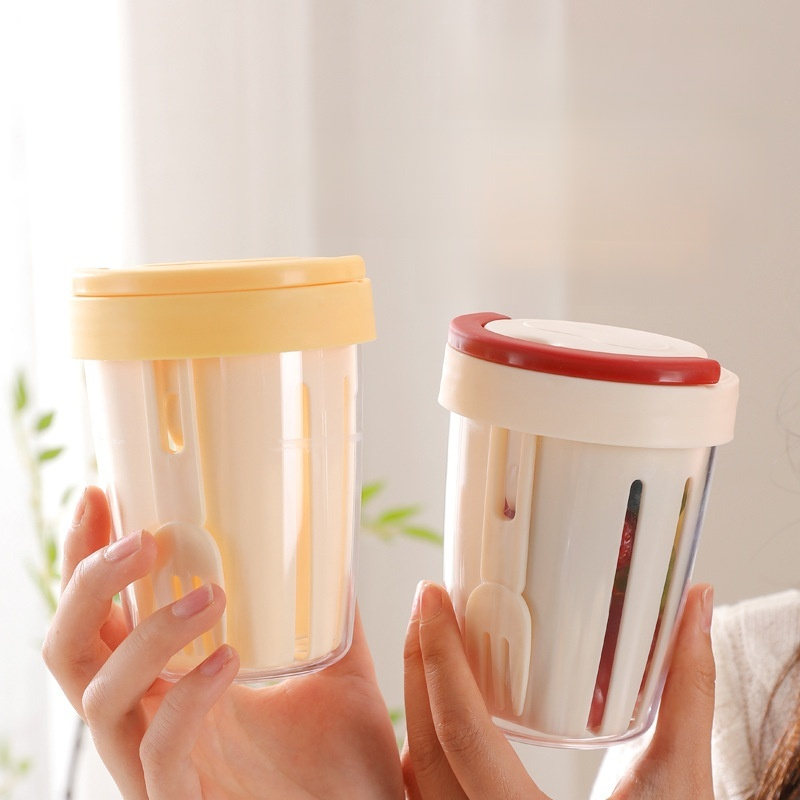 帶叉可瀝水便攜水果杯/沙拉杯/食品級水果杯