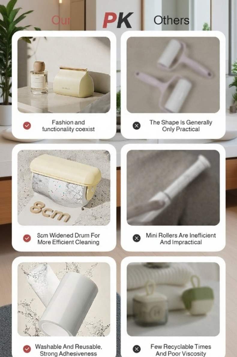 Sticky roller removing dust from furniture