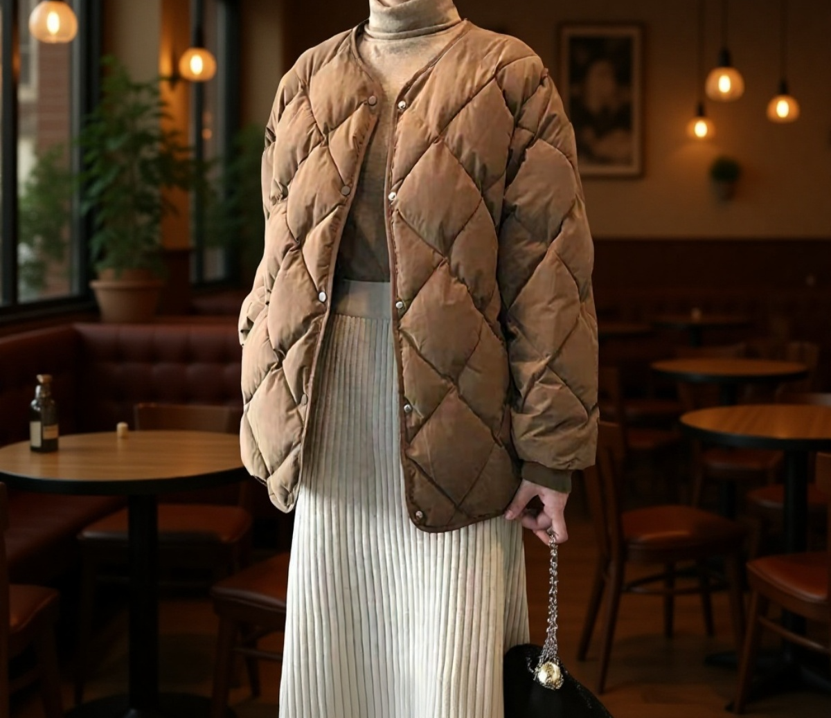 軽量で暖かいレディースノーカラーダウンジャケット詳細