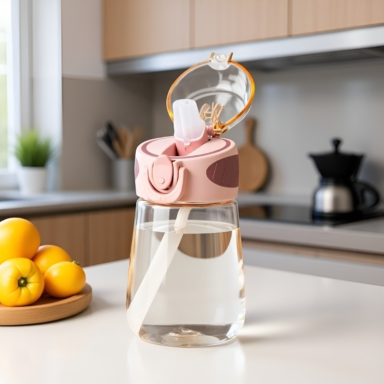 كوب ماء مع شفاطة، كوب لطيف للبنات للطلاب، زجاجة ماء محمولة صيفية، كوب بلاستيكي من