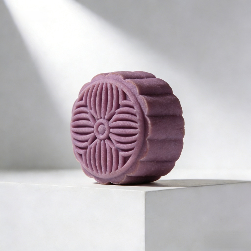 Close-up of purple sweet potato mooncake filling