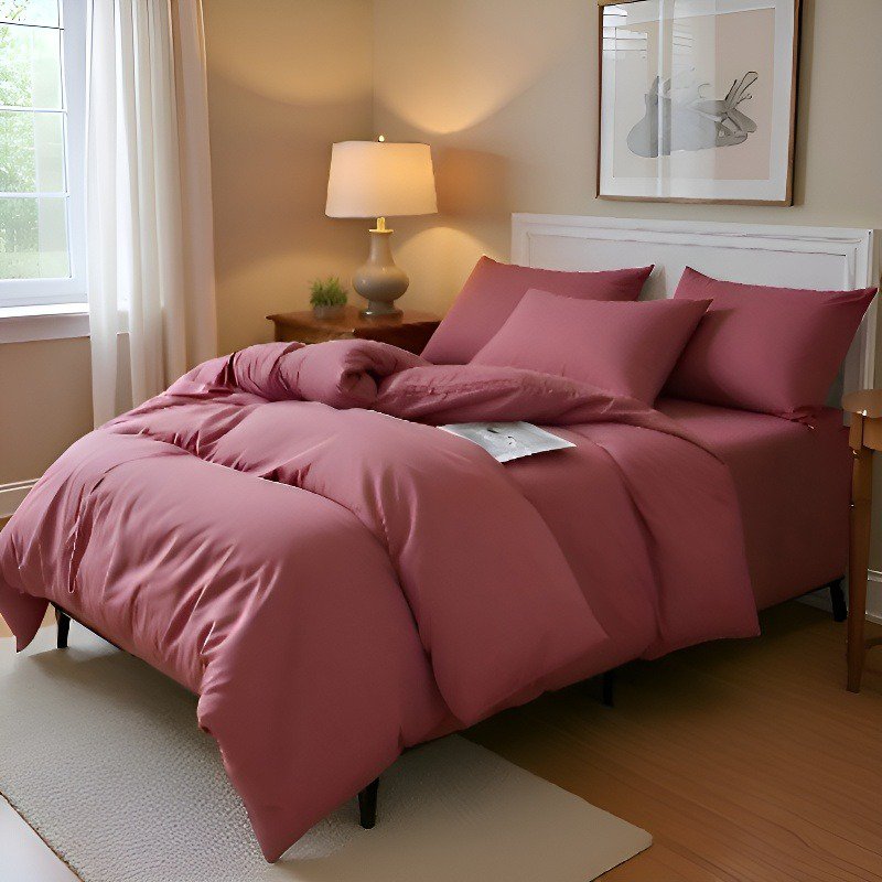 Simple solid color four-piece bed sheet set