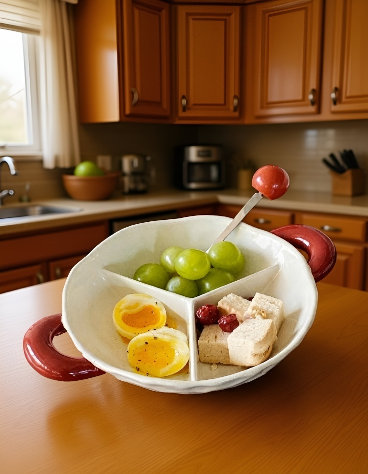 Stylish sectioned plate with assorted meals