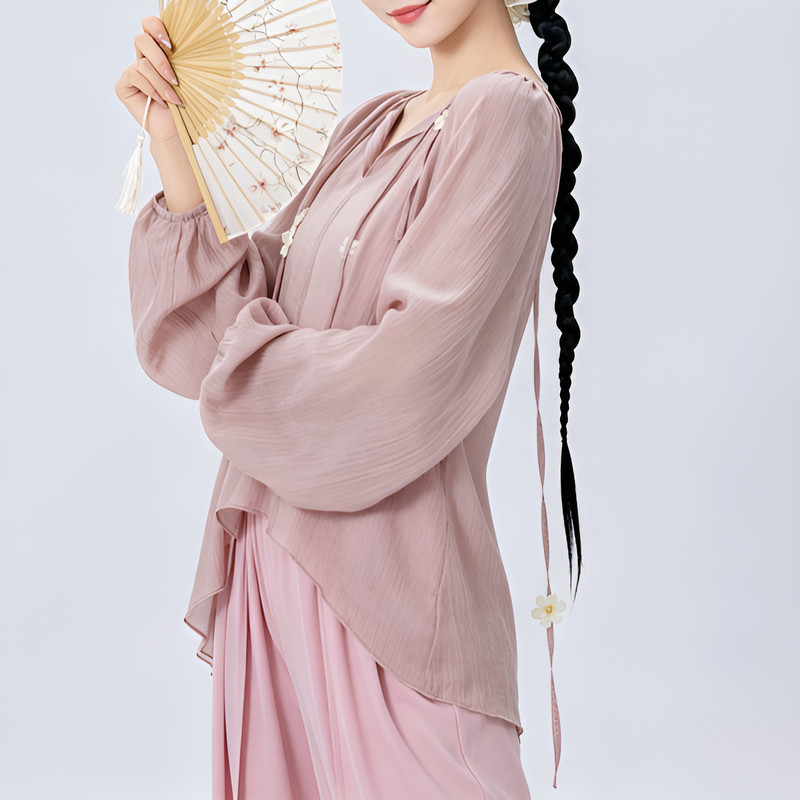 女性用夏の長袖ダンスパフォーマンスウェアゆったりタイプ