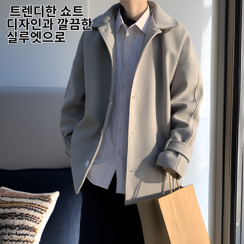 남자 패션 쇼트 두꺼운 모직 코트 점퍼