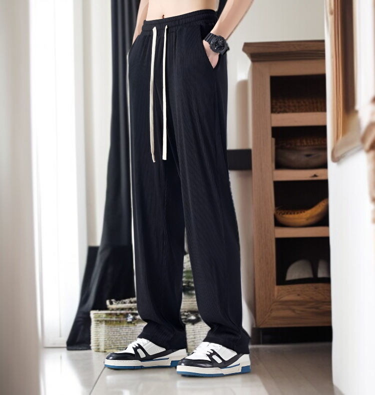メンズ夏ワイドアイスシルクカジュアルパンツ