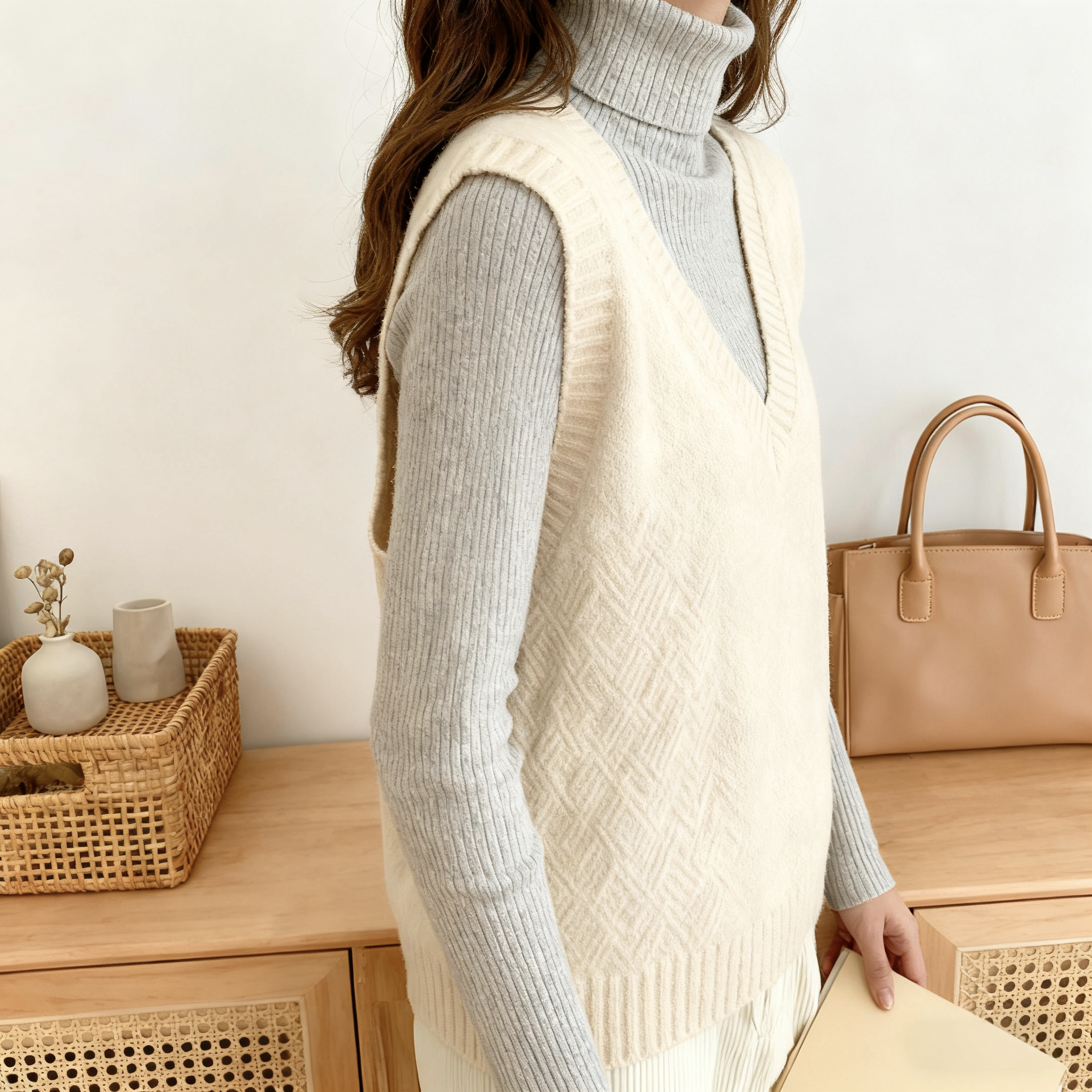 베이지색 니트 조끼