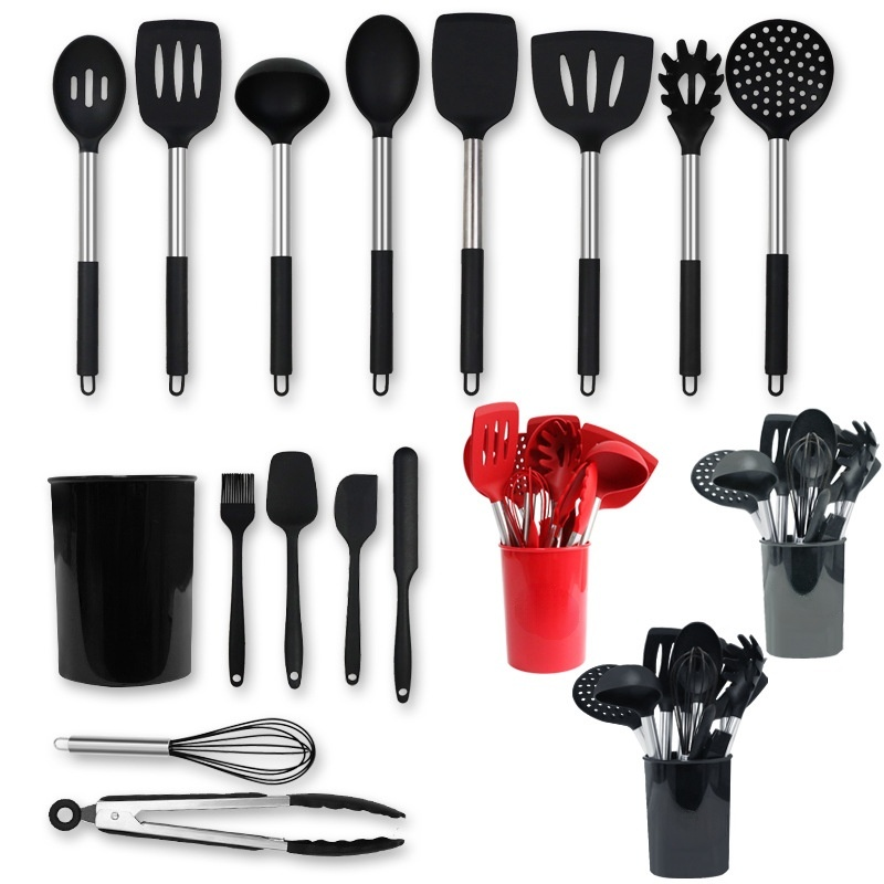 Conjunto de 15 ustensiles de cuisine en silicone, poignée inox