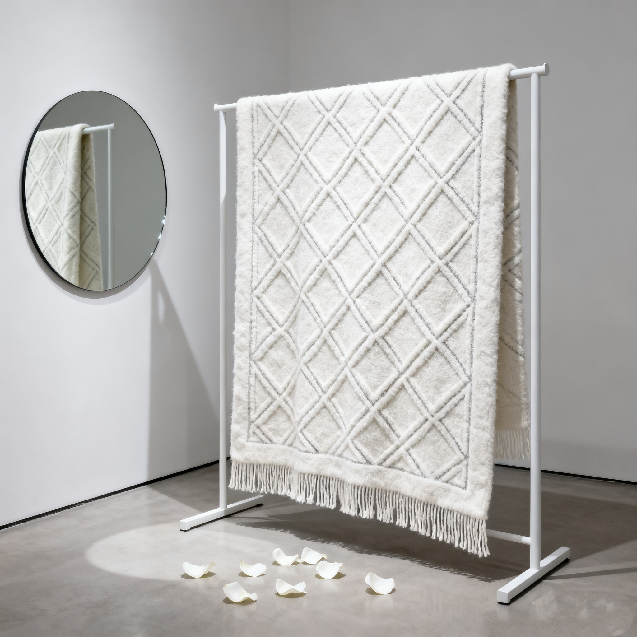 Manta suave de gran tamaño blanca con diseño de diamante 1.8x1.8