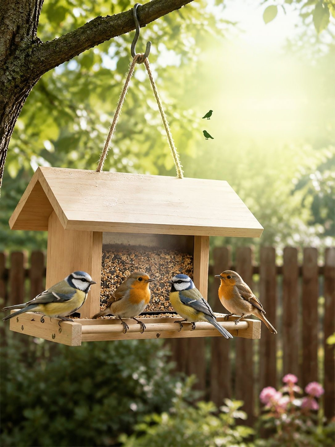 Neues Vogelhäuschen aus Holz, hängender Schmuck aus Kiefernholz, im Villenstil, Kunsthandwerk für de