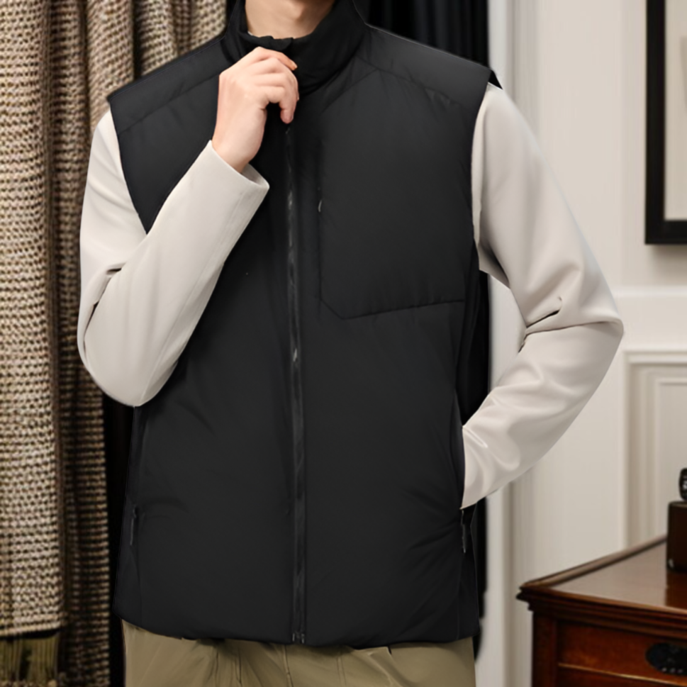メンズスタンドカラーダウンベスト、厚手のダウンベスト、防風、防水、保温、帯電防止加工、高品質のホワイトダックダウン使用、軽量。