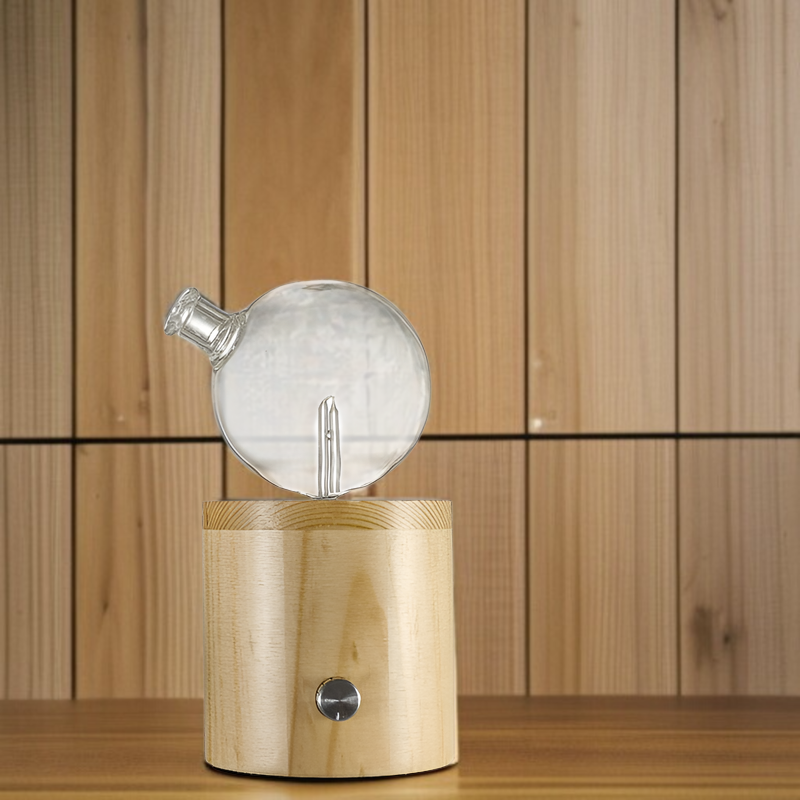 ノブでミスト量を調節できる、水不要の無垢材製エッセンシャルオイルアロマセラピーディフューザー。室内空気浄化にも。低騒音、間接照明、カラフルなLEDライト、自動電源オフ機能を備えたアロマセラピーディフュ