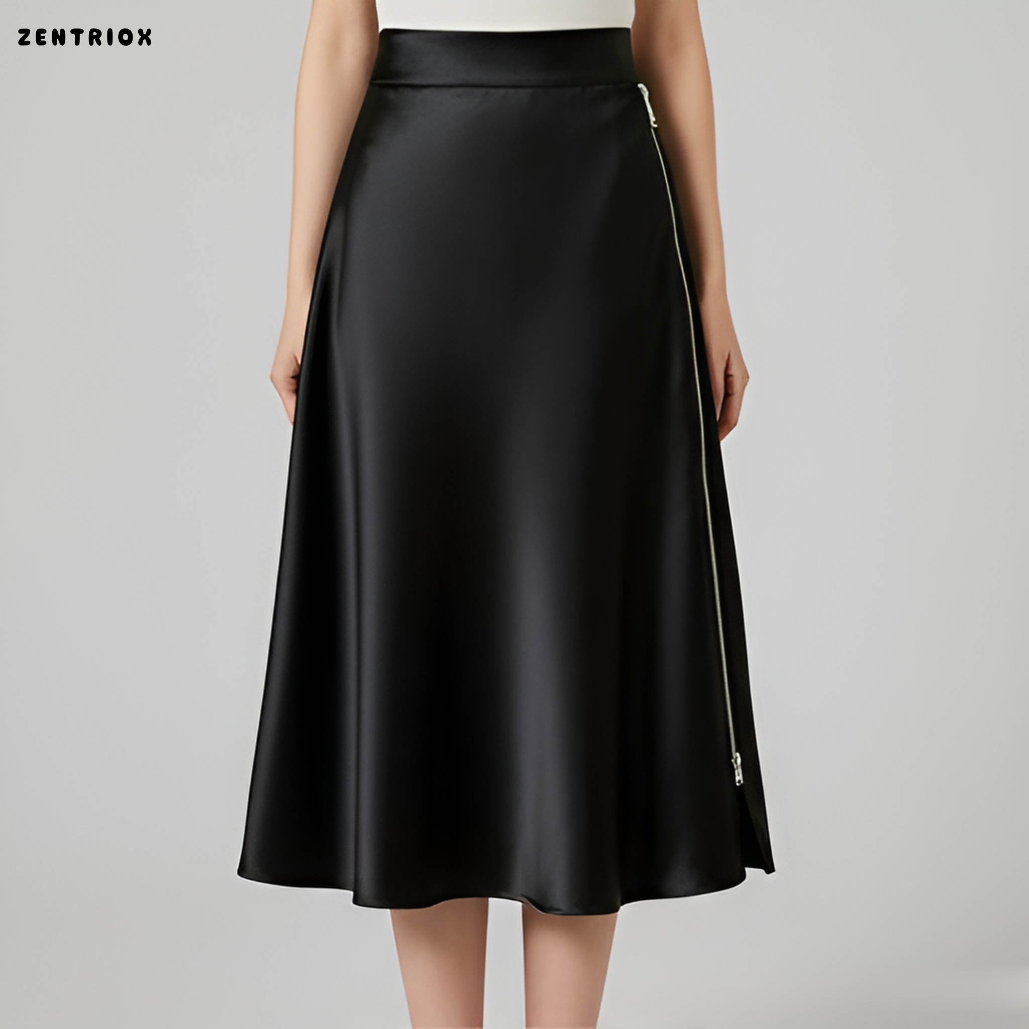 레이지 드레이프 하이웨이스트 A라인 롱 스커트 전체 모습