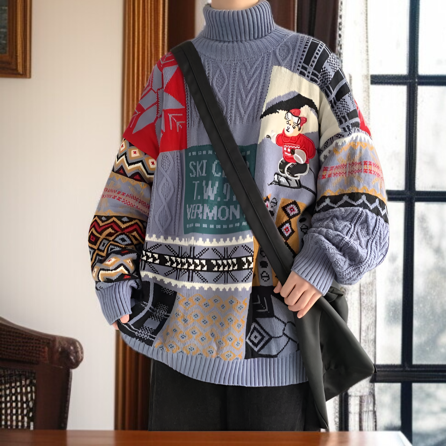 冬用クリスマスカップルセーター 高領 アメリカンスタイル 厚手ニット ゆったり 男女ペア