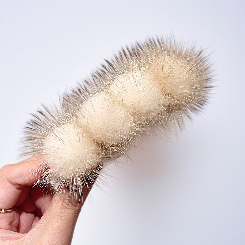 復古仿水貂毛絨髮夾半紮發彈簧夾