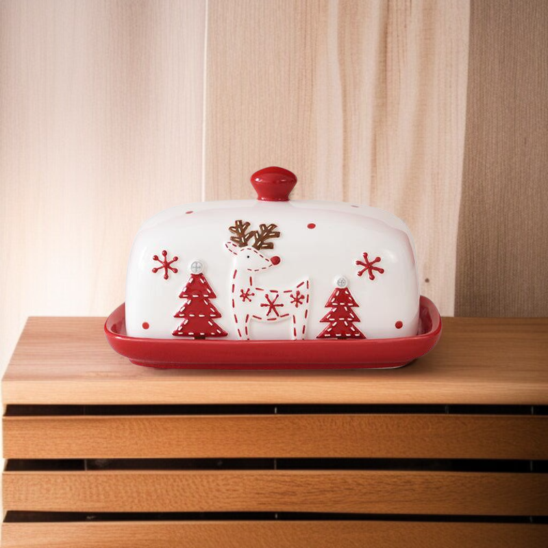 산타클로스 도자기 과자 수납판