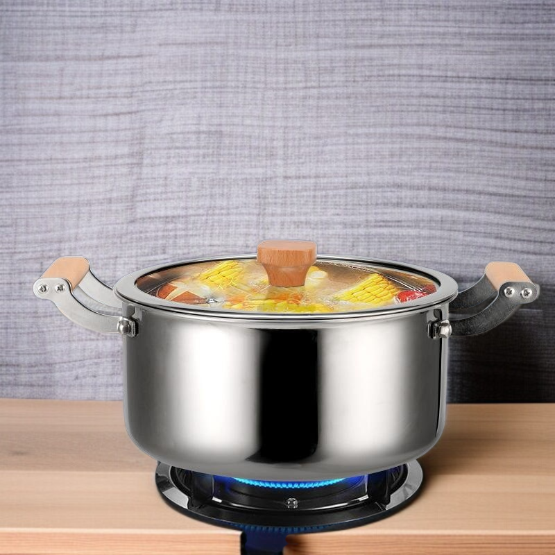 316 stainless steel soup pot household large capacity double ear non-stick pot induction cooker gas 