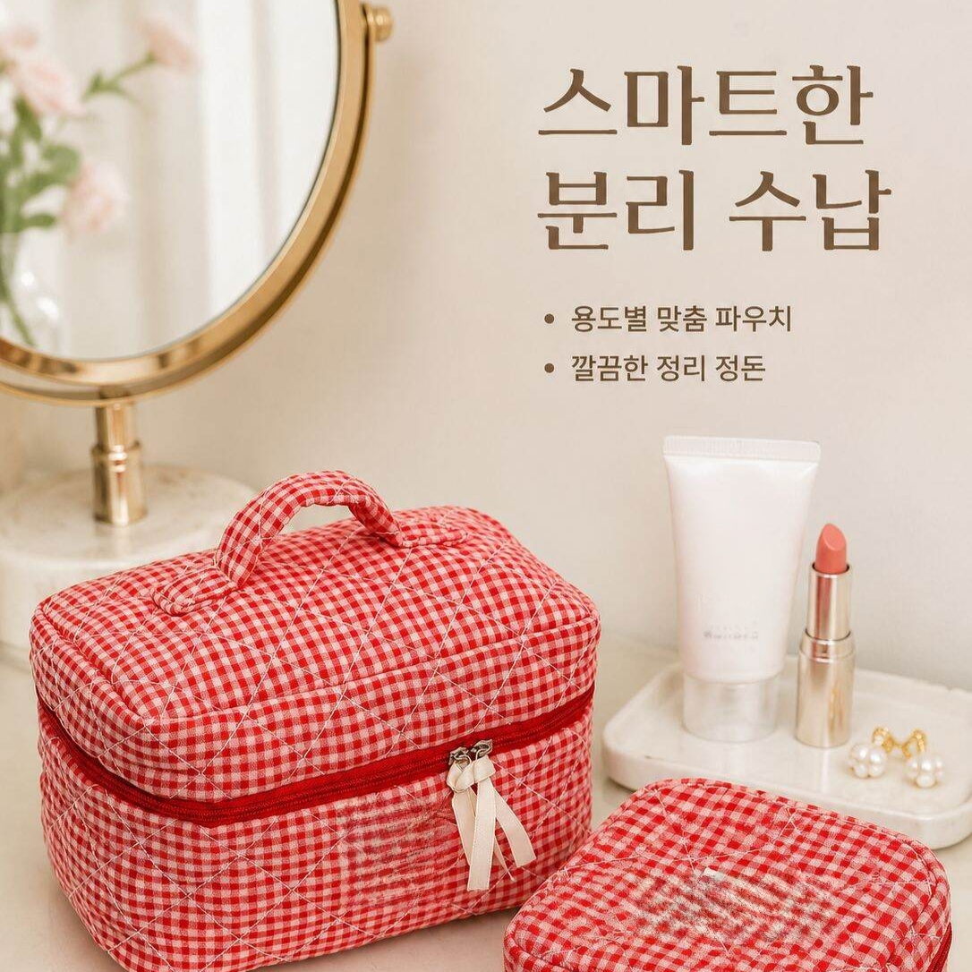 여행용 퀼팅 체크 수납 세면 파우치