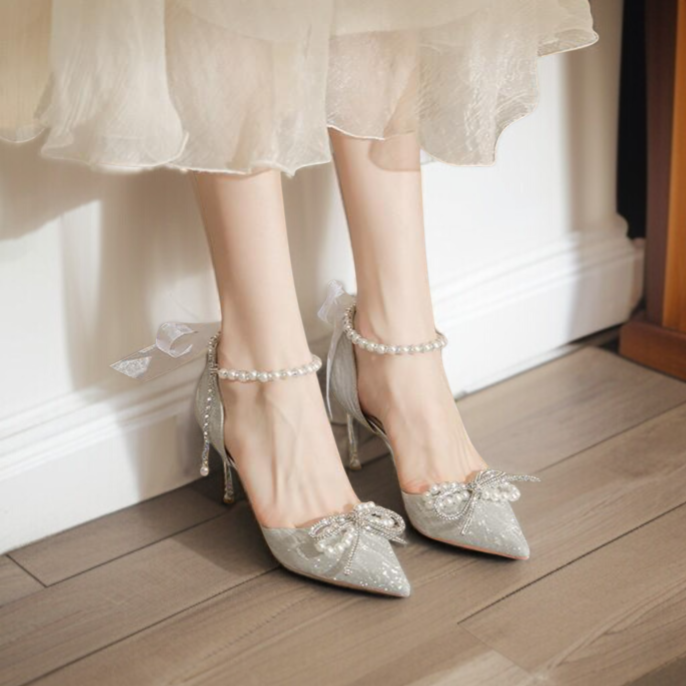 성인 신부 굽 낮은 힐 실버 크리스털 스틸레토 단화 스틸레토 힐 스니커즈